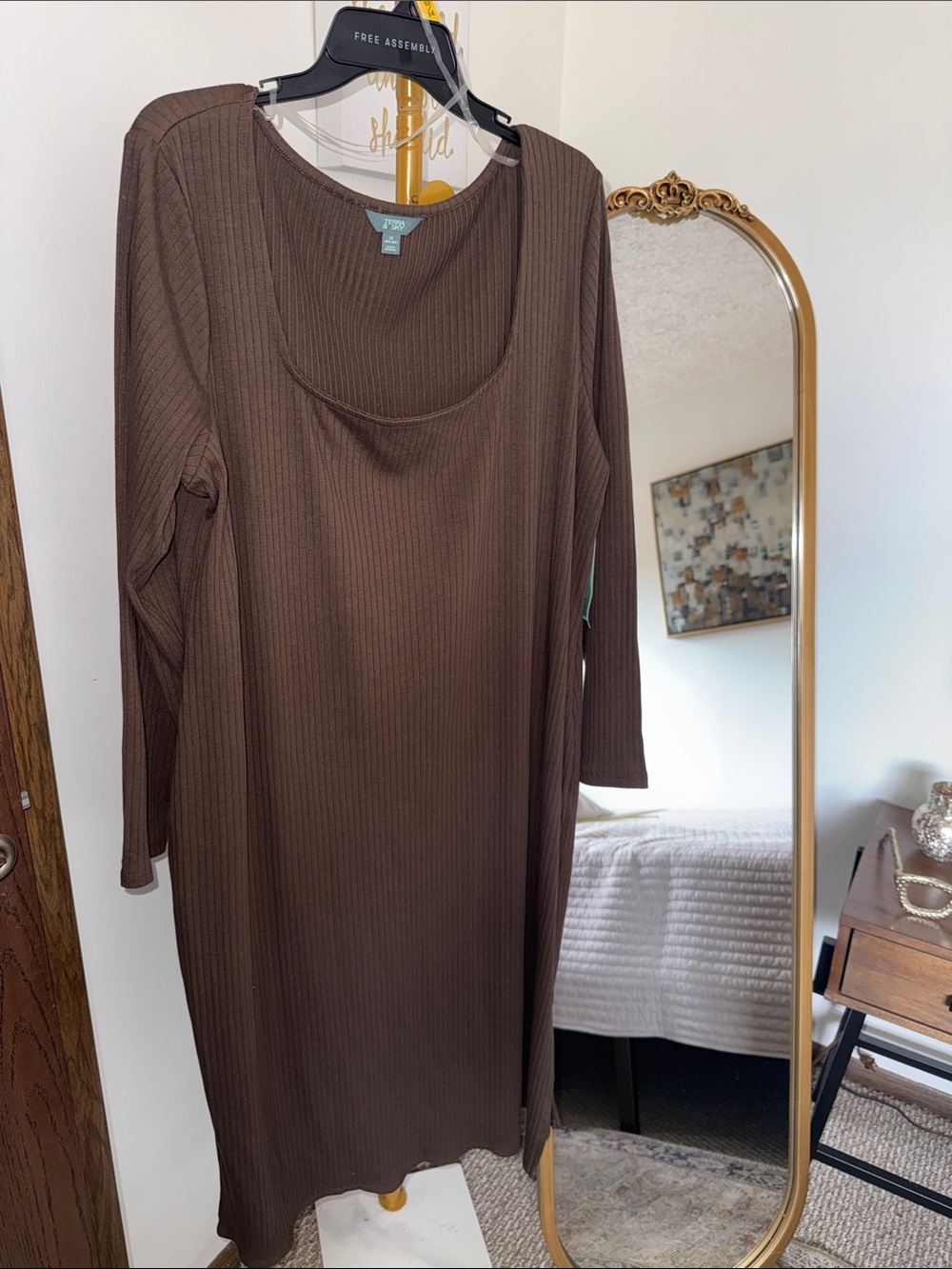 Terra & Sky Brown Ribbed Scoop-Neck Long Sleeve Dress